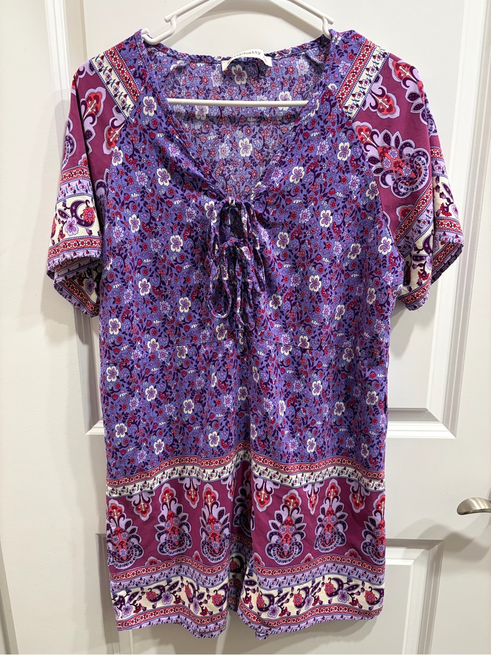 Rusttydustty Boho Romper Purply Floral Tie Front Casual Mixed Print Women’s XXL
